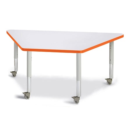 Jonti-Craft Berries Trapezoid Activity Tables, 30 in. x 60 in., Mobile, Freckled Gray/Orange/Gray 6443JCM114